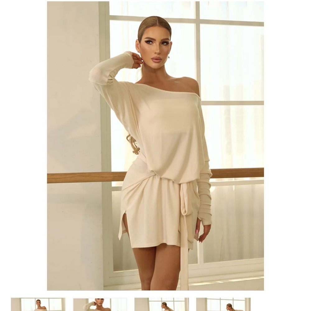Elegant Cream Off-Shoulder Dress ZYM